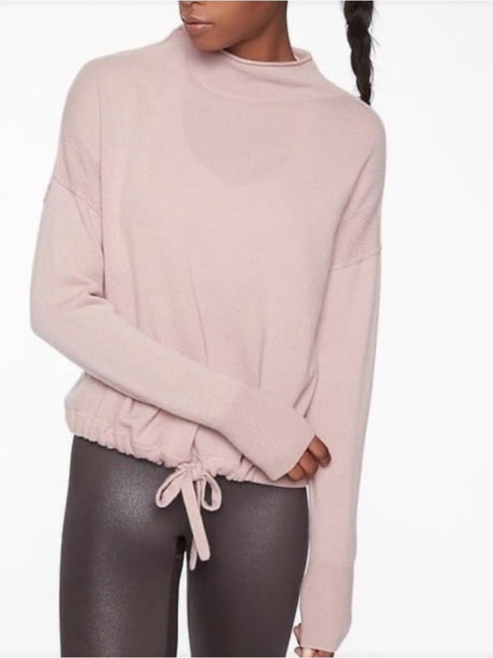 Athleta 100% Cashmere Chamonix Drawstring Sweater Pink S Boxy